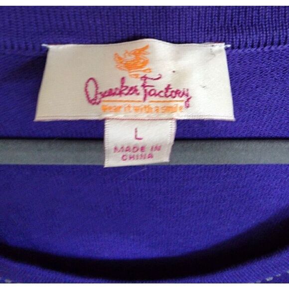Quaker Factory L Purple Sweater‎ Lightweight Clear Sequins Large T-Shirt Style - Picture 3 of 4